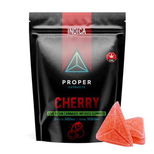 Proper Extracts Live Resin Cannabis Gummies - Cherry 1080mg THC - Bag With Gummy