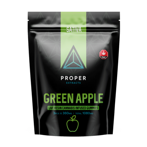 Proper Extracts Live Resin Cannabis Gummies Green Apple 1080mg THC - Front