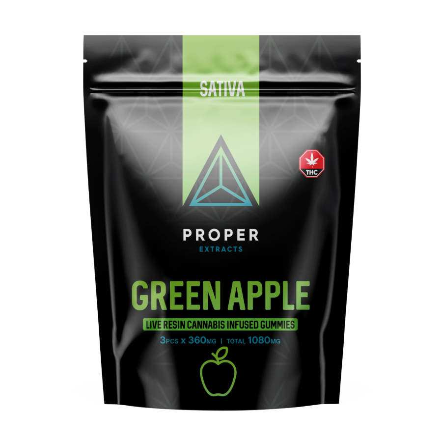 Proper Extracts Live Resin Cannabis Gummies Green Apple 1080mg THC - Front