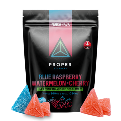 Proper Extracts Live Resin Cannabis Gummies Indica Pack 1080mg THC - Bag iwth Gummies