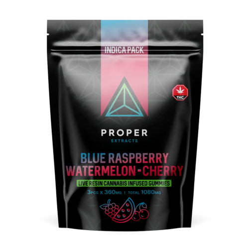 Proper Extracts Live Resin Cannabis Gummies Indica Pack 1080mg THC - Front