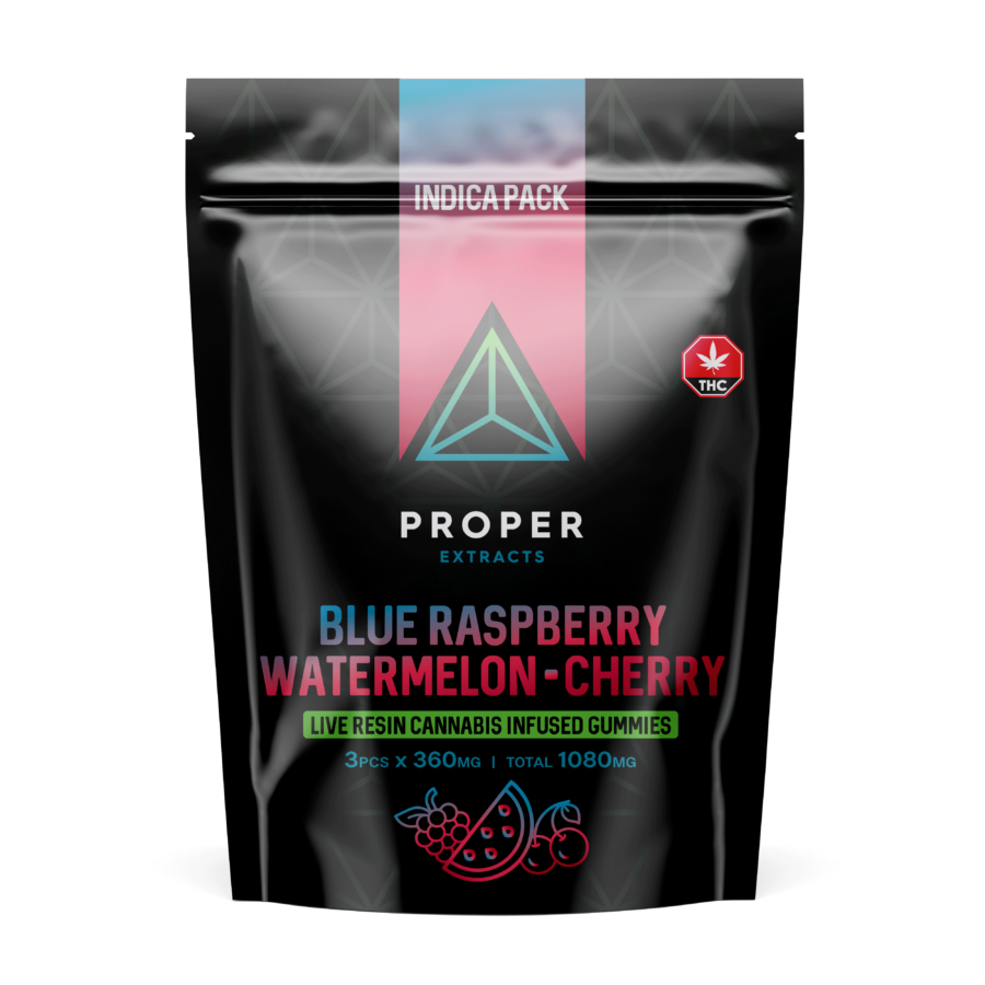 Proper Extracts Live Resin Cannabis Gummies Indica Pack 1080mg THC - Front