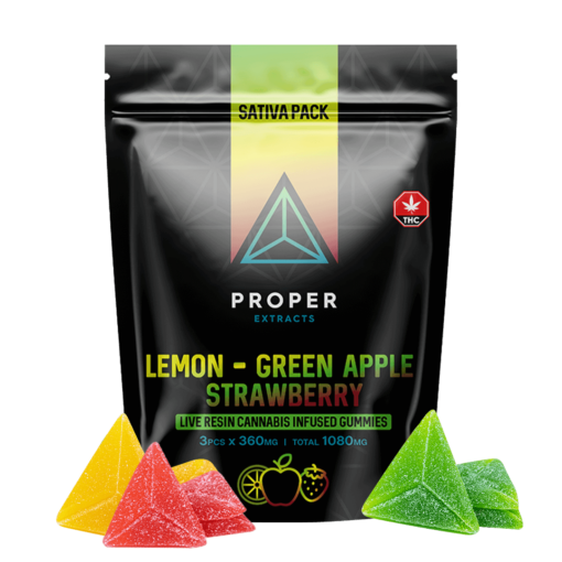 Proper Extracts Live Resin Cannabis Gummies - Sativa Pack 1080mg THC - Bag With Gummy