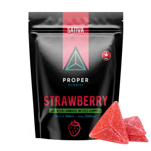 Proper Extracts Live Resin Cannabis Gummies Strawberry 1080mg THC - Bag With Gummies