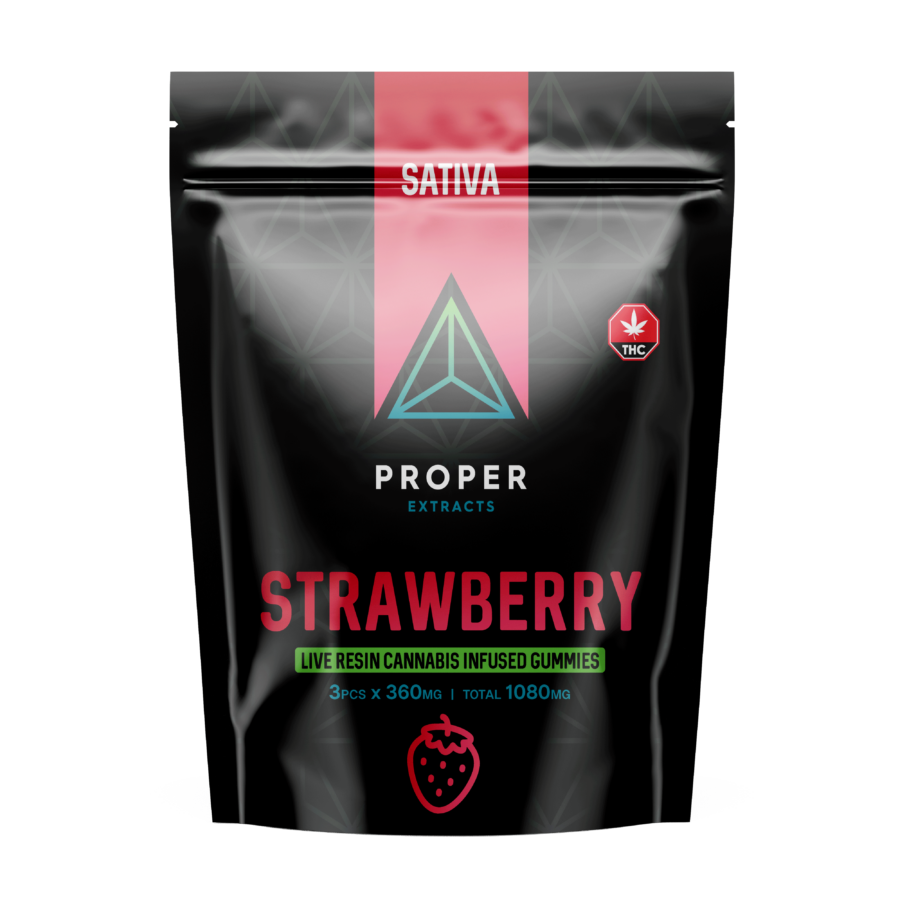 Proper Extracts Live Resin Cannabis Gummies Strawberry 1080mg THC - Front