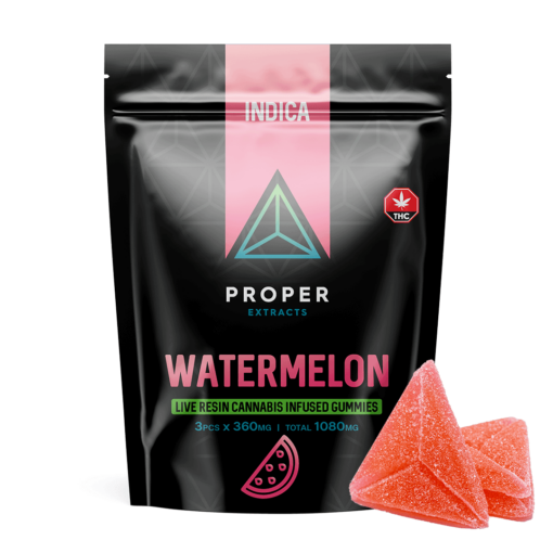 Proper Extracts Live Resin Cannabis Gummies Watermelon 1080mg THC - Bag With Gummies