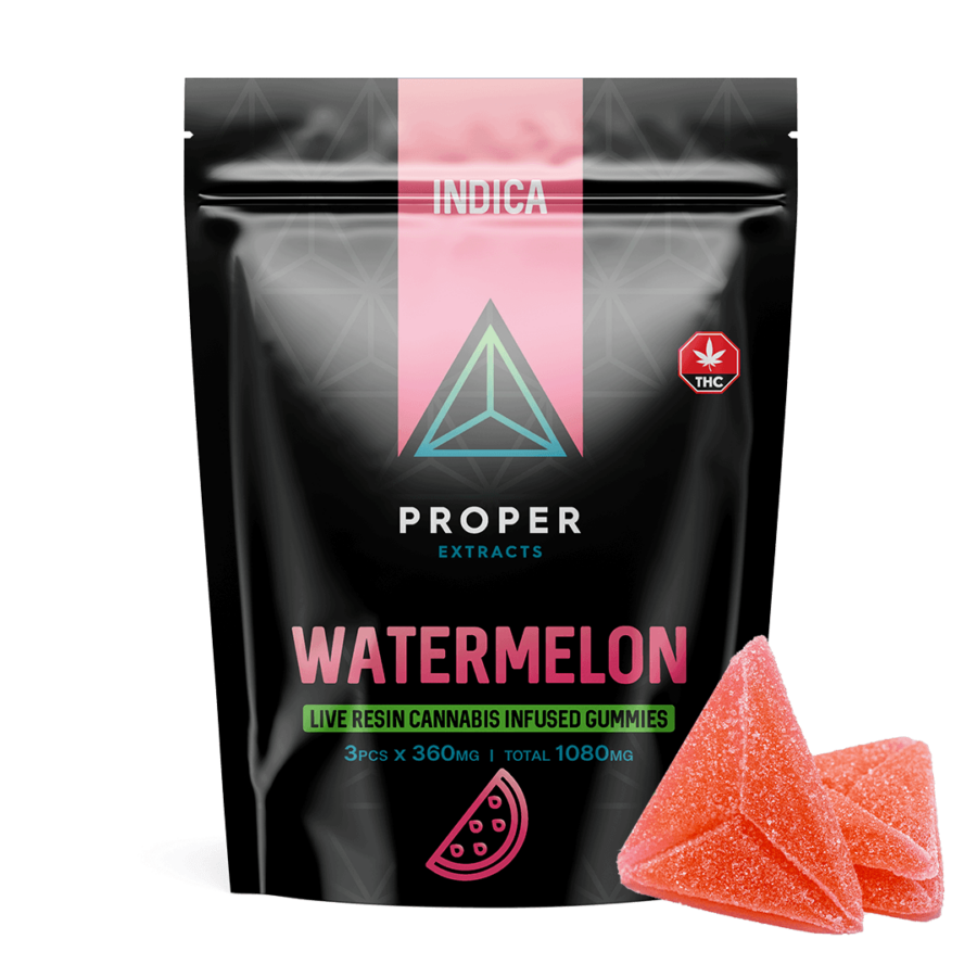 Proper Extracts Live Resin Cannabis Gummies Watermelon 1080mg THC - Bag With Gummies